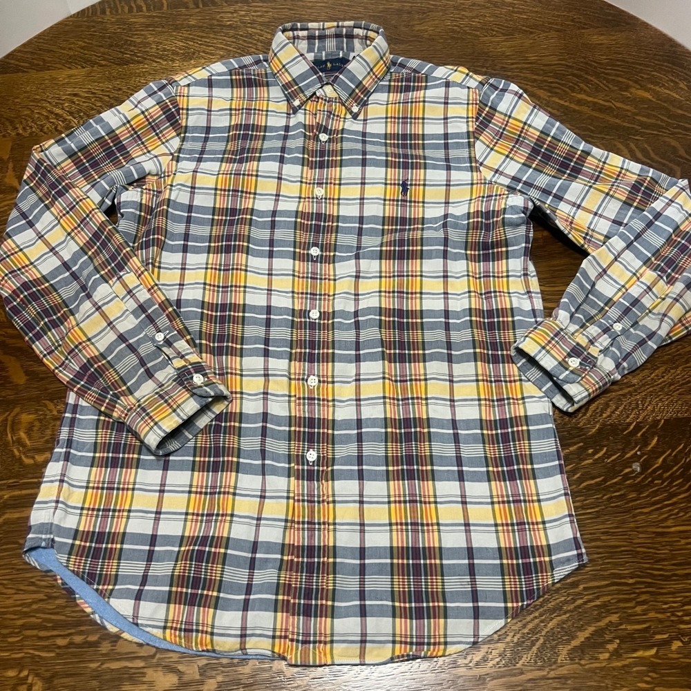 Ralph Lauren Button Down Shirt Mens M Multi Color Plaid Lined Long Sleeve